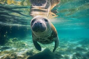 Manatee in nature wide life animals. AI Generated. photo
