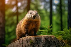 Marmot in nature wide life animals. AI Generated. photo