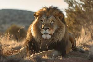 Lion in nature wide life animals. AI Generated. photo
