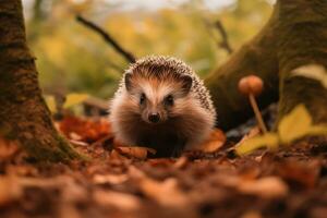 Hedgehogs in nature wide life animals. AI Generated. photo