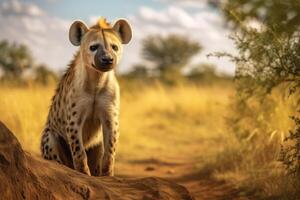 Hyena in nature wide life animals. AI Generated. photo