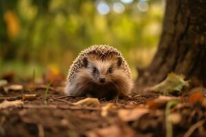 Hedgehogs in nature wide life animals. AI Generated. photo