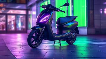 Electric scooter of a beautiful transportation with futuristic design. AI Generated. photo