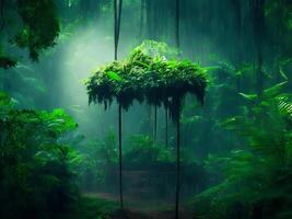 Monsoon rain forest with podium background AI Generative. photo