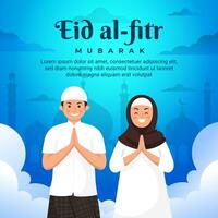 eid al-fitr social medios de comunicación enviar modelo con islámico personaje vector