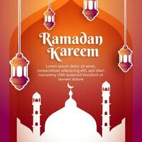 Social media template design ramadan kareem with moon and mosque ornament vector