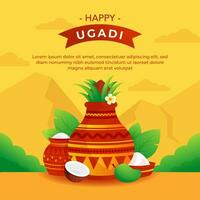 Flat happy ugadi for social media post design template vector