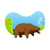 The mascot of the bear character is sleeping in the tree. Hibernation. Flat cartoon vector illustration