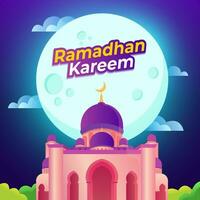 Ramadán kareem enviar diseño, con mezquita y Luna vector