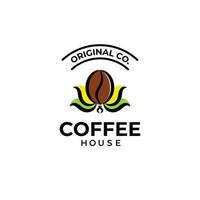 Coffee Bean Logo with leaf decoration. Patern's Background. Icon Design Template Elements. Collection of logotypes for cafes, restaurants, coffe house. Vector illustration.