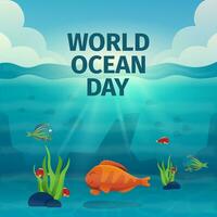 Illustration World Oceans Day , Conserve Aquatic and Natural Living in the Ocean , Cute Cartoon Character vector