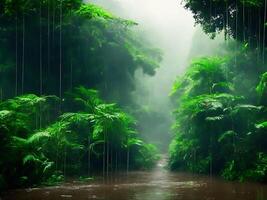 Monsoon rain forest with podium background photo