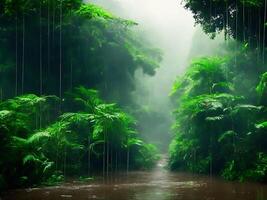 Monsoon rain forest with podium background AI Generative photo