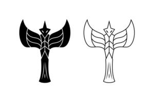 black white eagle axe illutration. simple, silhouette, line art style. used for label, brand, emblem, symbol, icon vector