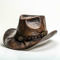 Brown leather cowboy hat isolated on white background, created with generative AI photo