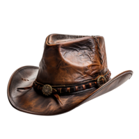 Brown leather cowboy hat isolated on transparent background, created with generative AI png