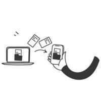 hand drawn doodle Send folder files between devices icon vector