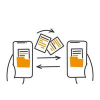 hand drawn doodle Send folder files between devices icon vector
