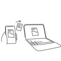 hand drawn doodle Send folder files between devices icon vector