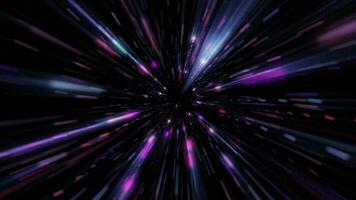 Glowing neon colored blue pink stars in space background. Flying through a galaxy of stars and particles at super fast hyperspace warp speed. Looping, full HD cosmic motion background animation. video