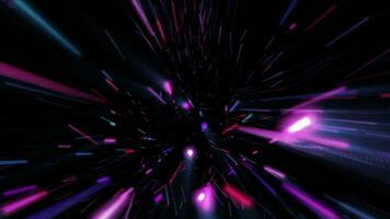 ein Explosion von glühend Neon- farbig Rosa und Blau Digital Daten Partikel wirbelnd beim hoch Geschwindigkeit. Super schnell Partikel Animation. diese explodiert Partikel Bewegung Hintergrund ist hd und ein nahtlos Schleife. video