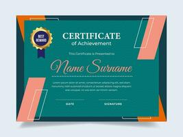 Retro green certificate template with badge. Suitable for achievement, rewards diploma and employee vector