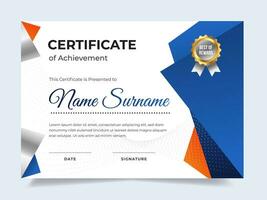 Gradient blue certificate template with badge. Suitable for achievement, rewards diploma and employee vector