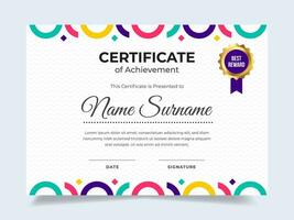 Fresh color certificate template with badge. Suitable for achievement, rewards diploma and employee vector