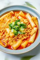 Rabokki, Korean style Stir-fried Instant Noodle. photo