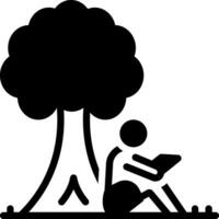 sólido icono para leer debajo árbol vector