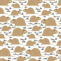 para niños sin costura modelo con el imagen de nutria en un blanco antecedentes. un marrón animal con un cola camina en el césped. repitiendo textura para impresión en textiles y papel vector