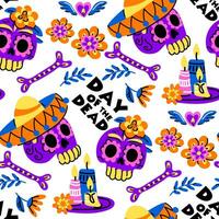 Muertos pattern with a skull. The Feast of the Dead on Mexico Day. A face in the form of a skull with a floral pattern. Floral seamless background. Seamless pattern for Halloween. Day of the Dead vector