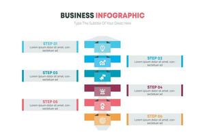 Colorful layout with 6 points of steps or list with arrows, infographic element template vector. vector