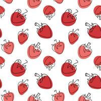 Strawberry seamless pattern. Single line art style strawberry. Hand drawn vector illustration in doodle style.