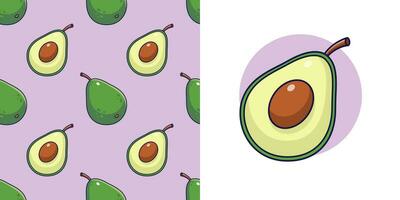 Hand drawn Avocado in doodle style for designing baby clothes. Postcard with Avocado and seamless pattern. Cartoon Bohemian nursery print. Kids design texture for pajamas. Vector illustration.