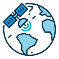 Vector Satellite Internet Access concept icon - Earth and Satellite blue symbol