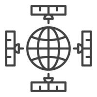 Satellites and Earth Planet vector concept linear icon or sign