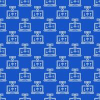 Laptop Computer and Satellite vector Internet Access concept blue line seamless pattern