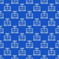 Laptop Computer and Satellite vector Internet Access concept blue line seamless pattern