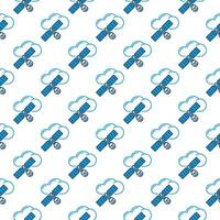 Cloud with Satellite vector blue seamless pattern