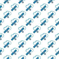 Cloud with Satellite vector blue seamless pattern