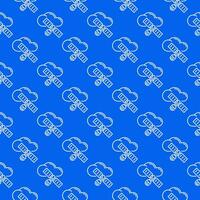 Cloud with Satellite vector blue seamless pattern