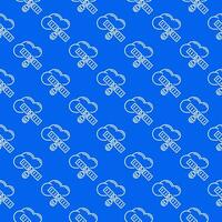 Cloud with Satellite vector blue seamless pattern