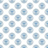 Earth Globe and Satellite vector concept line blue seamless pattern