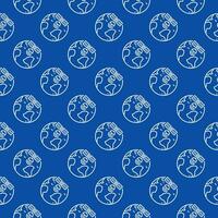 Earth Planet and Satellite vector Satellite Internet Access blue outline seamless pattern