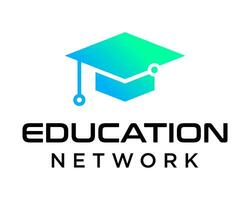 educación académico sombrero símbolo y red tecnología logo diseño. vector