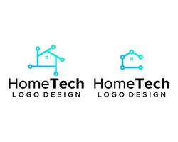 Real estate house and technology connection logo design. vector