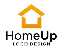 Home and geometric up arrow direction sign logo design. vector