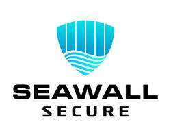 Shield security and ocean waves logo design. vector