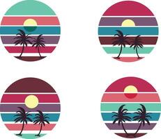 Set of retro sunsets in the style of the 80s and 90s vector
